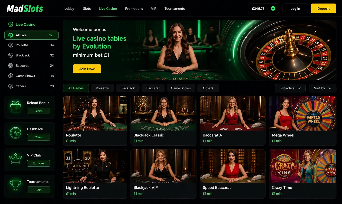 Live casino experience Mad Slots
